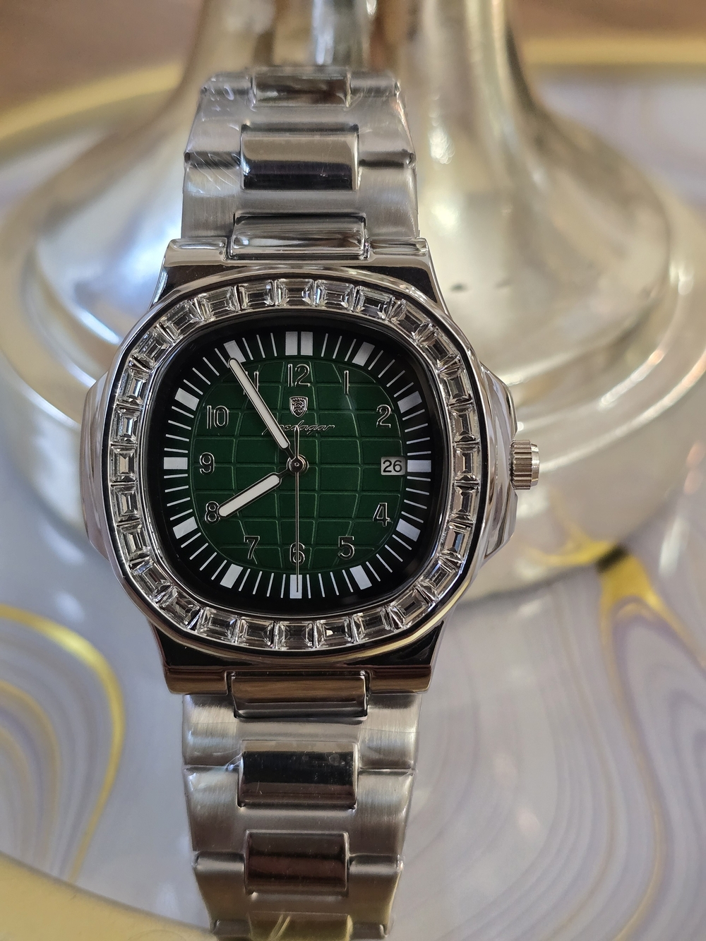 Stainless Steel Men's Watch with Green Dial